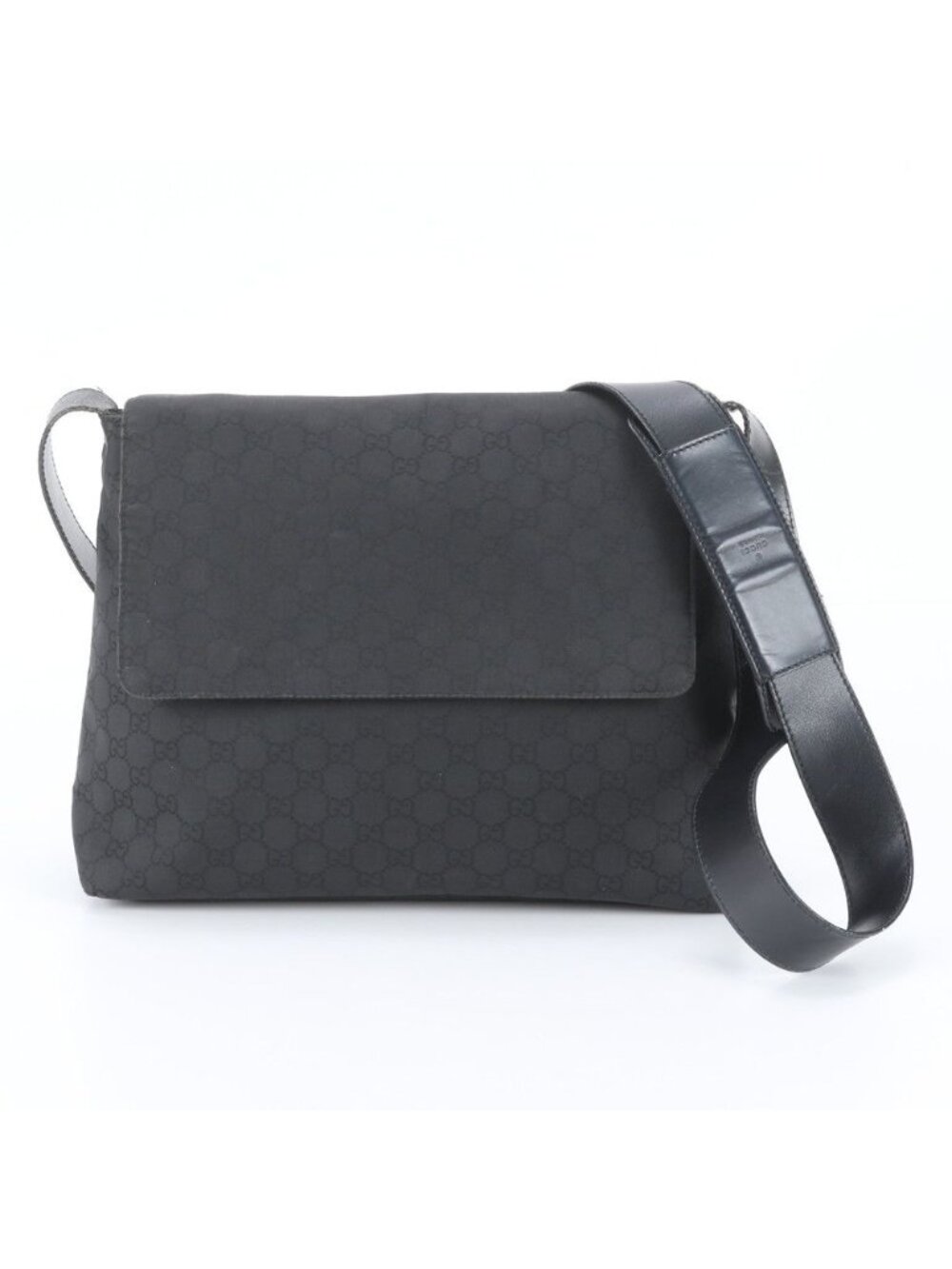 Gucci GG Nylon Leather Shoulder Bag Crossbody Messenger Black
